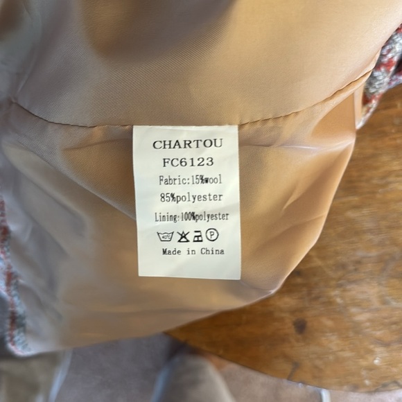 On Trend! Chartou Double-Breasted Plaid Pea Coat Like New Size M - Picture 8 of 8